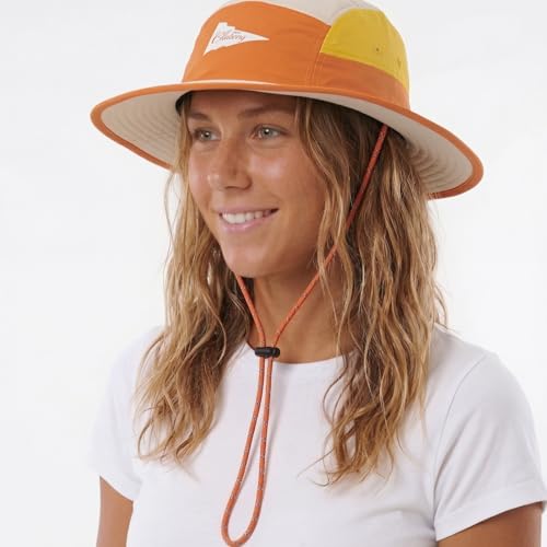 Color-Blocked Fisherman Style Sun Hat for Outdoor Camping, Surfing & Vacations - Wide Brim, UV Protective, Anti-Slip - color: B_amber