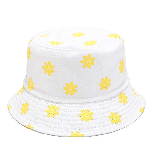 Unisex Print Double-Side-Wear Reversible Bucket Hat - color: Small Flower White