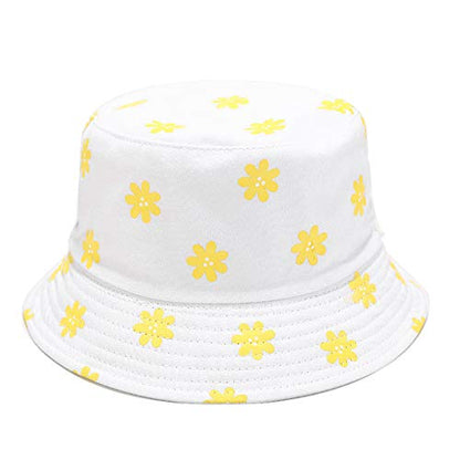 Unisex Print Double-Side-Wear Reversible Bucket Hat - color: Small Flower White