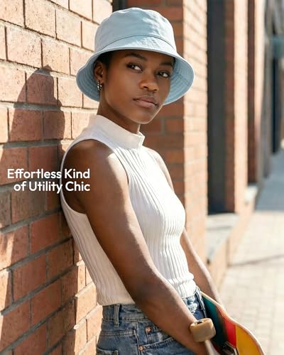 HONGTEYA Bucket Sun Hats for Woman Men Cotton Summer Beach Hat Golf Fishing - color: Light Denim, size: Medium