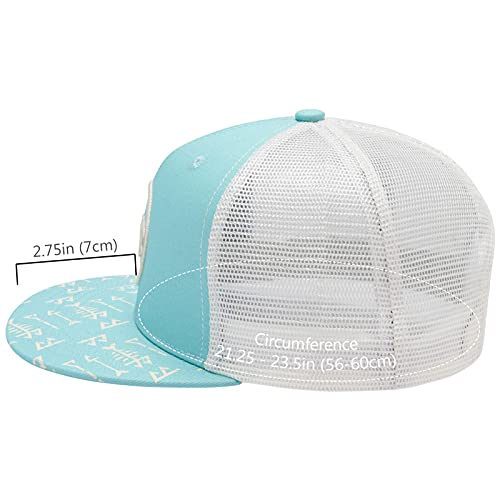 BASSDASH Flat Brim Trucker Cap Adjustable Snapback Hat Mesh Back for Men Women - color: Turquoise
