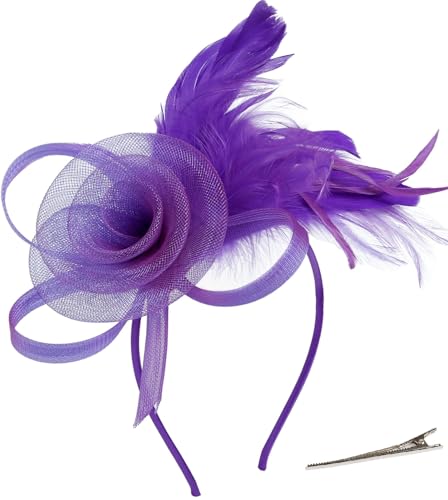 Fascinators Hats for Women Tea Party Headband Cocktail Wedding Headwear Headband for Women and Girls - color: Purple