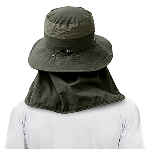 3 Pack Mens Outdoor Wide Brim Fishing Hat,UPF 50+ Sun Protection Cap with Face Neck Flap for Hiking & Garden - color: 3 Pack-dark Grey＆light Grey＆army Green