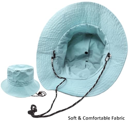 woogwin Waterproof Bucket Rain Hat with Chin Strap Quick Dry Packable Boonie Sun Hat Safari Hat UV Protection - color: Light Blue