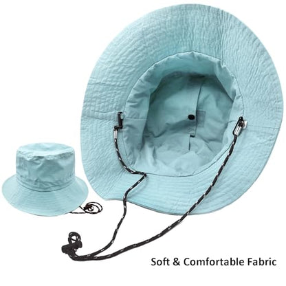 woogwin Waterproof Bucket Rain Hat with Chin Strap Quick Dry Packable Boonie Sun Hat Safari Hat UV Protection - color: Light Blue
