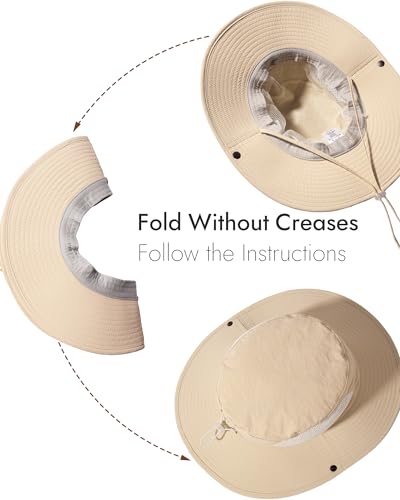 Sun Hats for Men Women UV Sun Protection Waterproof Wide Brim Bucket Hat - color: Apricot Beige