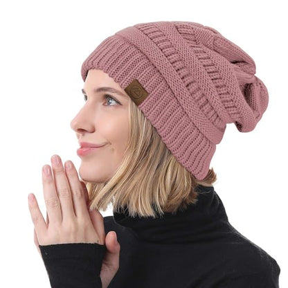 American Trends Winter Hats for Women 4 Pack Beanie Hats Caps Knit Chunky Slouchy Beanie Hats - color: A Pin K