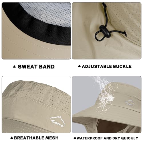Rosoz Sun Hat for Men Women with Neck Flap& Removable Face Cover Wide Brim - color: 1pack-khaki