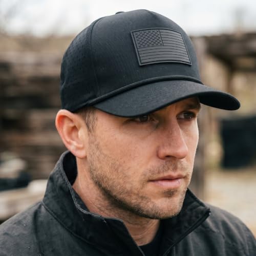 USA American Flag Golf Hat, Performance Rope Cap, Patriotic USA Hat – Adjustable, Breathable - color: All Black