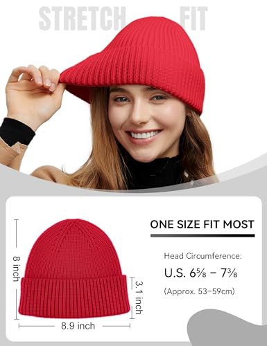 vidsel 50% Wool Thick Beanie Hat Men Women, Seamless Cuffed Winter Knit Cap - color: 1pcs Red