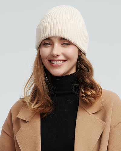 Wool Beanie for Men Women, Seamless Knit Cuffed Warm Winter Hats - color: 1pcs-beige