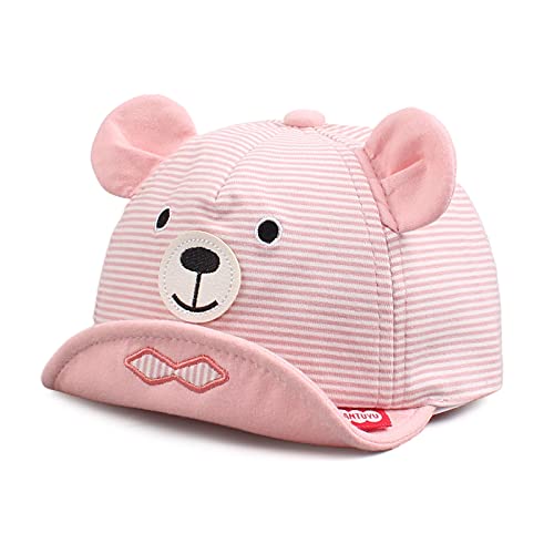 JANGANNSA Baby Duck Cap Infant Kids Sun Hat Bear Cute Cartoon Caps Spring Summer - color: Pink Striped Bear, size: 3-18 Months