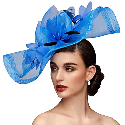 Fascinators Hats for Women Mesh Floral Feather Fascinator Headband for Wedding Cocktail Tea Party or Special Occasion - color: Blue