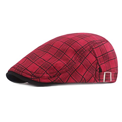 Men's Plaid Striped Newsboy Ivy Flat Driving Golf Cap - color: 1975 Black+red