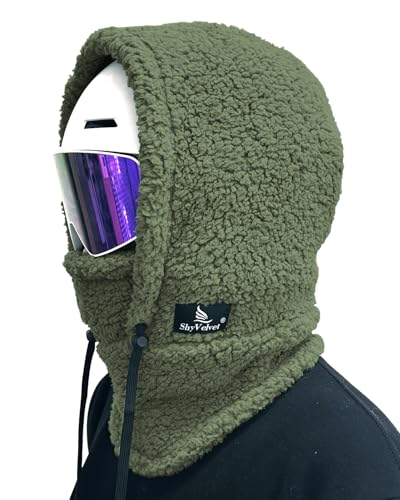 Shy Velvet Sherpa Hood Balaclava Wind-Resistant Ski Mask for Men and Women - color: Olive Green