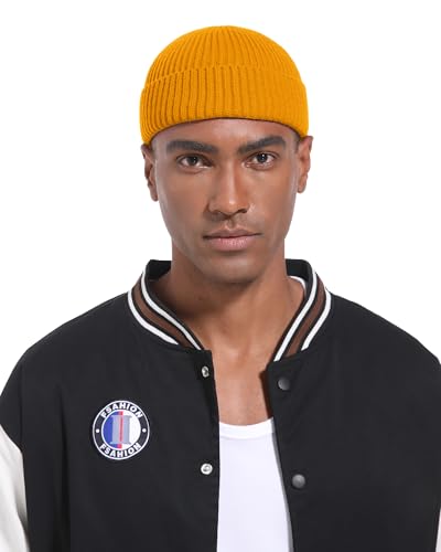 Short Fisherman Beanie for Men Women Wool Fleece Lined Winter Hat - color: 1pcs-yellow