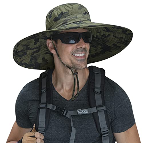 HUAMULAN Men Wide Brim Sun Hat Summer Outdoor Women Bucket Fishing Hats - color: A6-camou-green