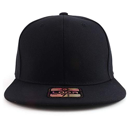 Trendy Apparel Shop Plain High Profile Flat Bill Snapback Baseball Fitted Cap - color: Black, size: 8