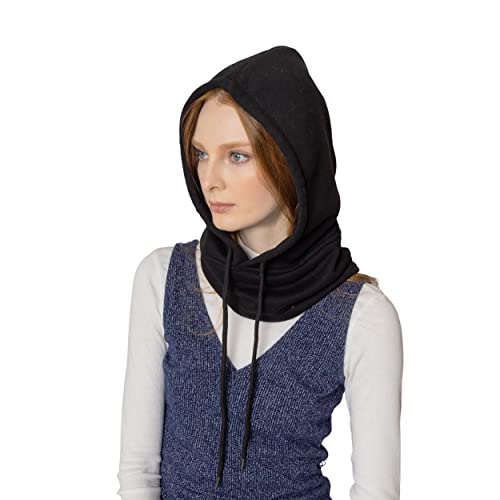 Unisex Sporty Snood Hat with drawstring Hood Scarf Neck Warmer Winter Balaclava Hood - color: Black