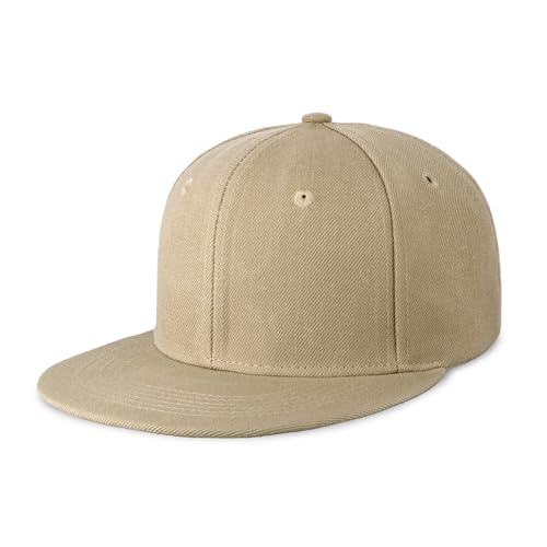 CHOK.LIDS Classic Snapback Flat Bill Hat Blank Adjustable Baseball Cap - color: Khaki
