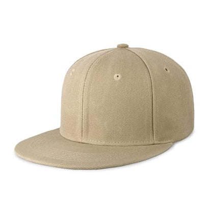 CHOK.LIDS Classic Snapback Flat Bill Hat Blank Adjustable Baseball Cap - color: Khaki