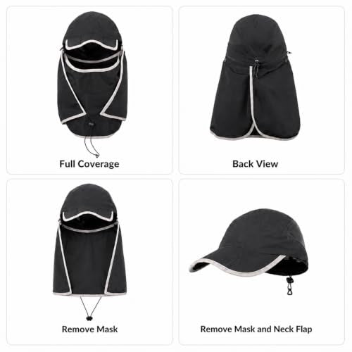 HUAMULAN Women Wide Brim Sun Hat Ponytail UV Protection Visor Fishing Cap - color: Black With Foldable Visor