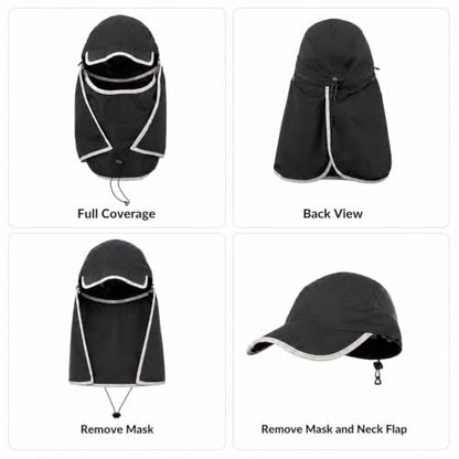 HUAMULAN Women Wide Brim Sun Hat Ponytail UV Protection Visor Fishing Cap - color: Black With Foldable Visor