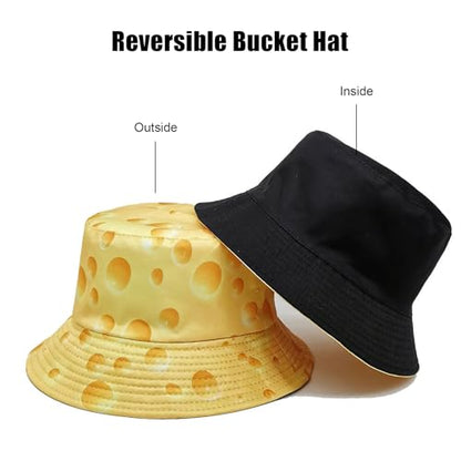 Bucket Hat for Women Men, Cotton Reversible Double Side Wear Sun Hats Beach Fisherman Hat - color: Cheese Yellow