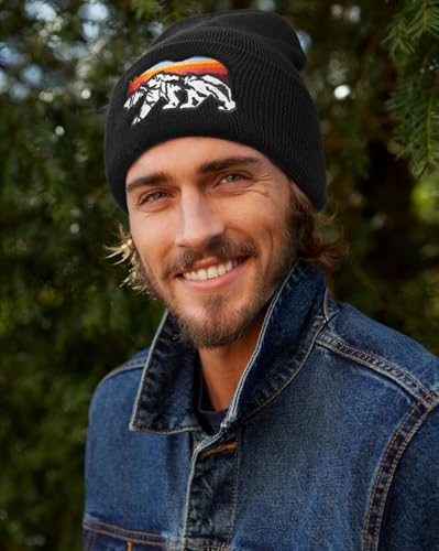 Knit Winter Beanie Hats for Men Women Cuffed Skull Cap with Mountain Embroidery Outdoor Christmas & New Year Gifts - color: Bear/Black