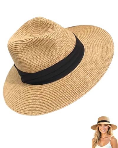 Straw Sun Hat with 2026 Foldable Summer Beach Straw Hat,Packable Wide Brim for Women UV Protection for Travel (Khaki)