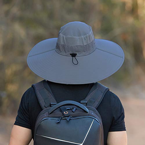 Leotruny Super Wide Brim Bucket Hat UPF50+ Waterproof Sun Hat for Fishing - color: C05-grey