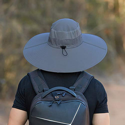 Leotruny Super Wide Brim Bucket Hat UPF50+ Waterproof Sun Hat for Fishing - color: C05-grey