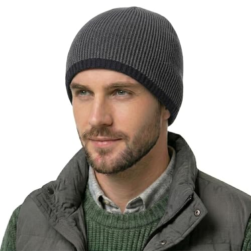 ZLYC Men Fashion Knit Fisherman Beanie Hat Winter Warm Thick Skull Cap - color: Plain Navy