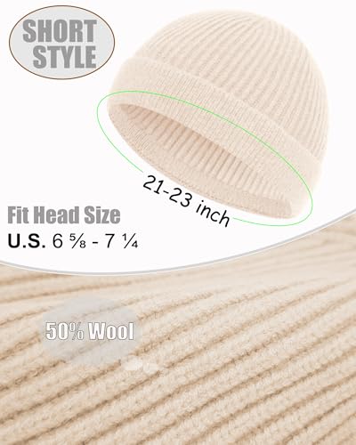 ROYBENS Short Fisherman Beanie for Men Women Wool Knit Warm Winter Hat Swag - color: 1pcs-beige