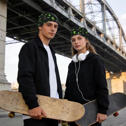 Adjustable Cycling Cap, Quick Dry Sports Bandana Skull Cap Helmet Liner - color: Green Aliens