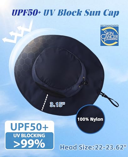 Home Prefer UPF50+ Mens Sun Hat Wide Brim Fishing Hat for Men UV Protection Womens Beach Bucket Hat for Golf Hiking Gardening - color: Navy Blue