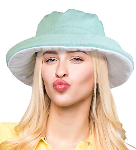 Women's Wide Brim Sun Protection Hats with Flap Neck Cover for Traveling Hiking Safari Boating Driving Gardening - color: Green/White