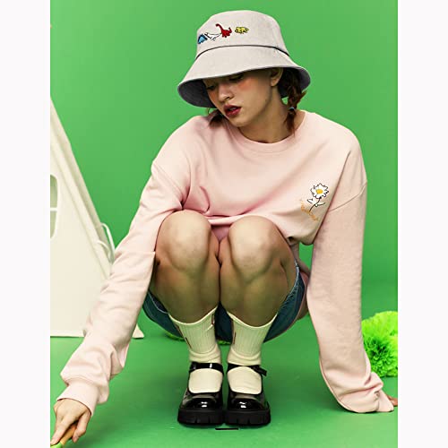XYIYI Fashion Embroidery Bucket Hat Cotton Beach Fisherman Hats for Women Girls - color: Little Dinosaur Beige