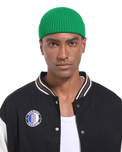 Short Fisherman Beanie for Men Women Wool Fleece Lined Winter Hat - color: 1pcs-kelly Green
