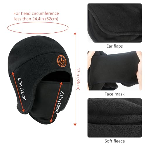 BASSDASH Unisex Soft Fleece 2-in-1 Hat with Mask Ear Flap - color: Black