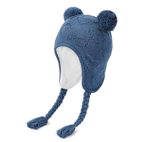 Durio Baby Winter Hat with Cute Pom Pom Earflap Warm Fleece Lining Baby Beanie for 6-24 Months Infant Toddler Boys and Girls - color: Blue, size: 6-12 Months