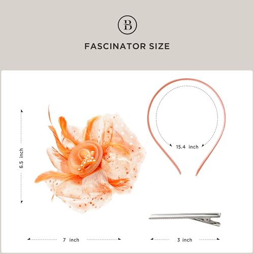 BABEYOND Fascinators Hats for Women Tea Party Flower Tulle Bead Derby Hat - color: Orange