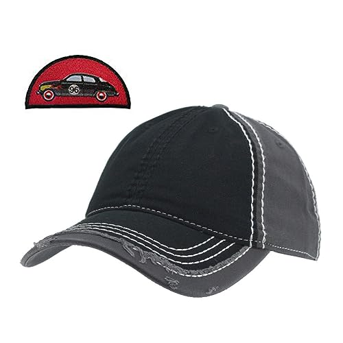 Washed Cotton Distressed with Heavy Stitching Adjustable Baseball Cap - color: Black/Black/Charcoal Gray