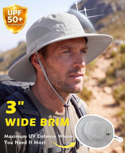 Connectyle Men's Breathable UPF 50+ Sun Hat Packable UV Protection Bucket Hat for Fishing Hiking Camping Safari Beach Golf - color: Light Grey
