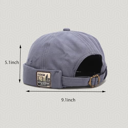 Mens Docker Cap Brimless Skullcap Sailor Cap Rolled Cuff Retro Beanie Hat - color: Retro Blue