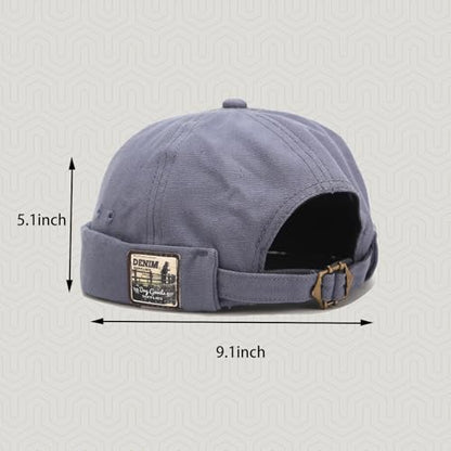 Mens Docker Cap Brimless Skullcap Sailor Cap Rolled Cuff Retro Beanie Hat - color: Retro Blue