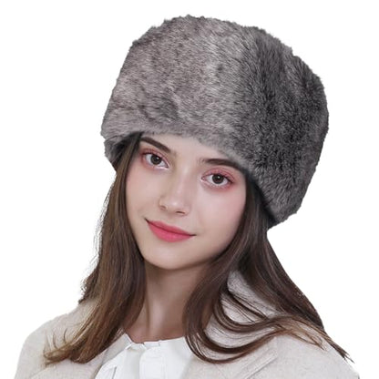 Men Winter Trapper Hat Faux Fur Russian Trooper Hat Furry Ushanka Hat Warm Dad Hat Outdoor Windproof Hunting Ski Cap - color: Gray