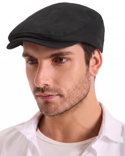 ZLYC Men Cotton Flat Cap Summer Scally Newsboy Beret Driver Hat - color: Back Buckle Black