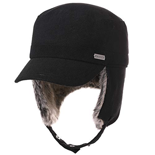 TOP-EX Oversized XL/XXL Unisex Winter Trapper Military Hat Faux Fur Earflaps Baseball Cap Quilted Lined - color: Black, size: Medium