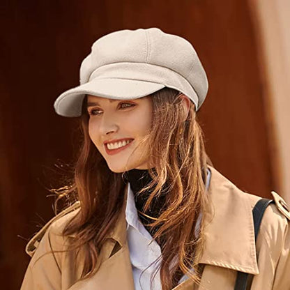 Newsboy Caps for Women Classic Beret Hats Autumn Winter Cap - color: Beige